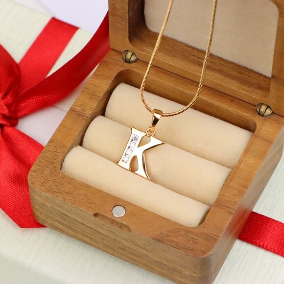 "Rose Gold Letter K Pendant with Crystals – 18K Gold Plated Charm, XPPT1360 - Picture 8 of 13